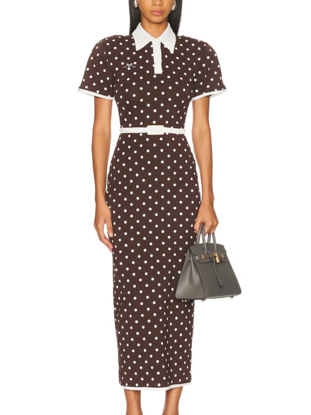 NWT Rowen Rose Polo Midi Dress in Brown Polka Dots size FR40 / US 8 / Medium